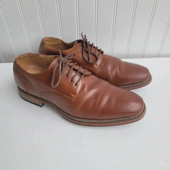 Joseph Abboud  Plain Toe Oxford Leather Shoes Mens 9.5 D Tan Brown 414705 - Picture 1 of 10